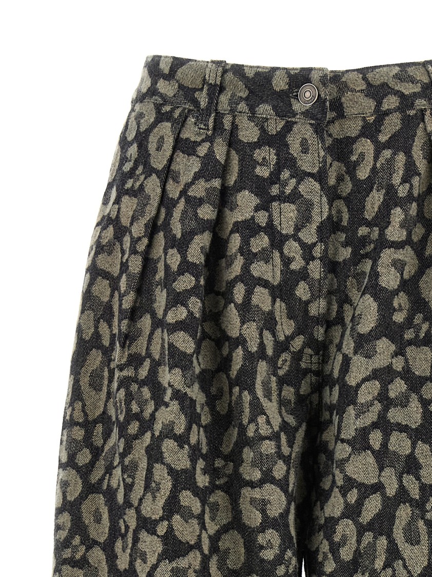 Alanui Seattle Pleated Leopard-print Jeans In Black