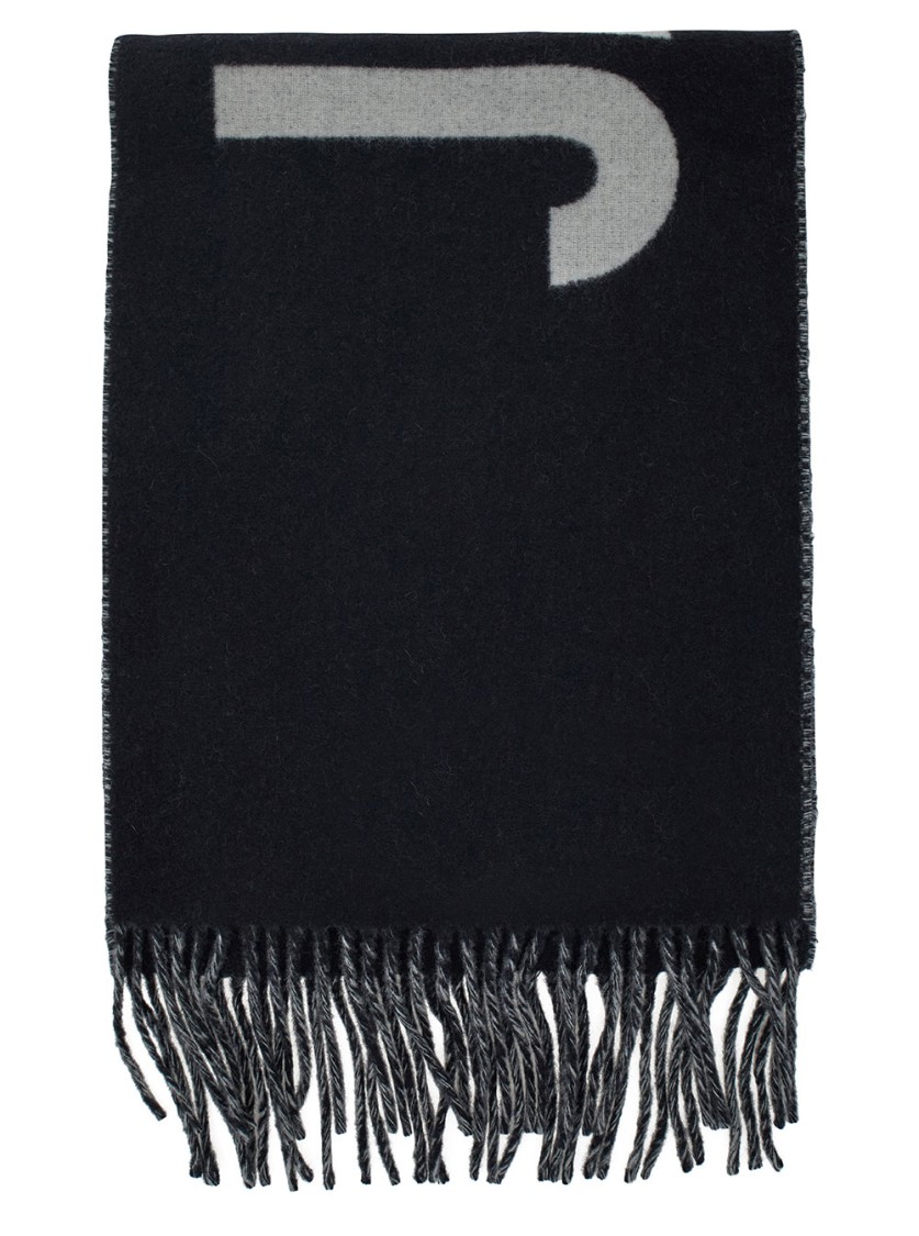 Jacquemus Fringed Graphic Design Scarf In Black In Black