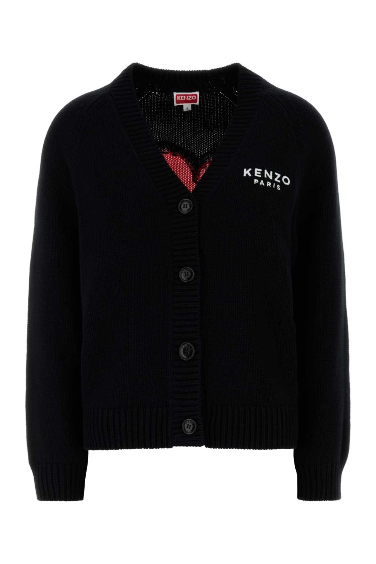 Kenzo Black Cotton Blend Cardigan In Black