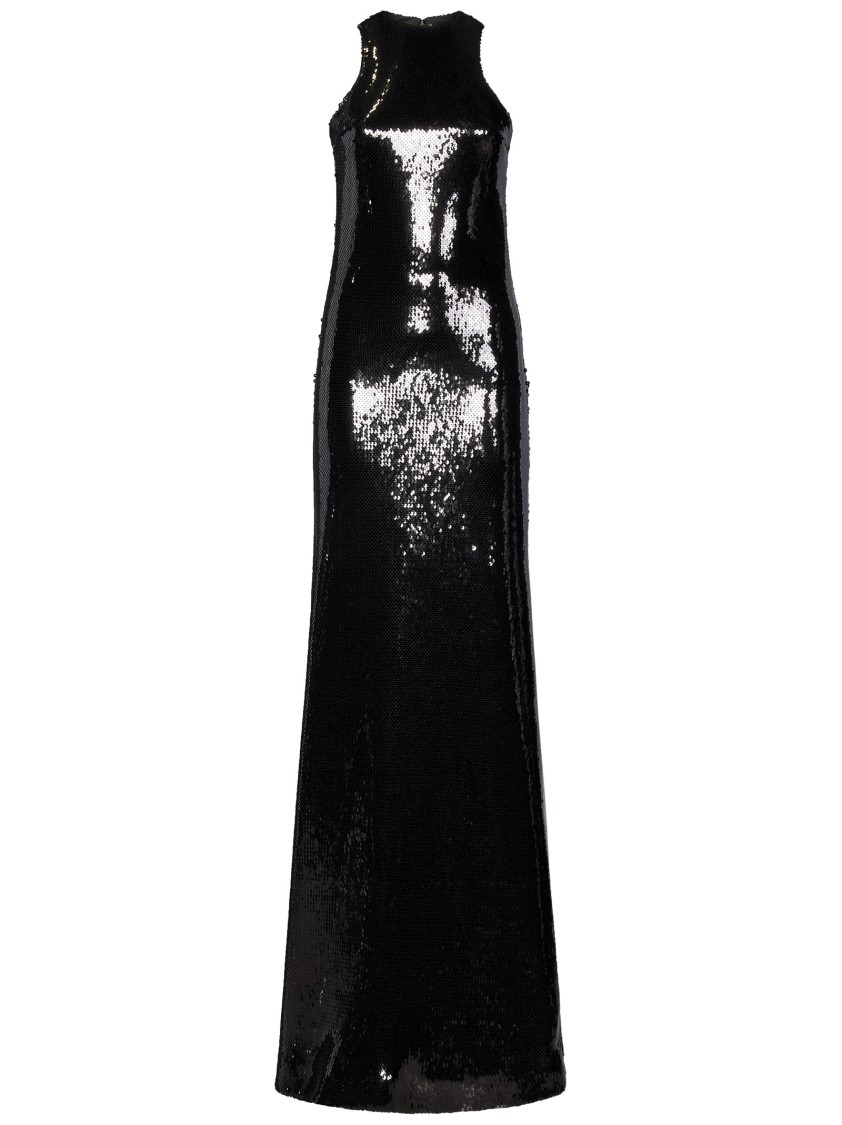 Monot Mônot Glossy Black Sequin Maxi Dress