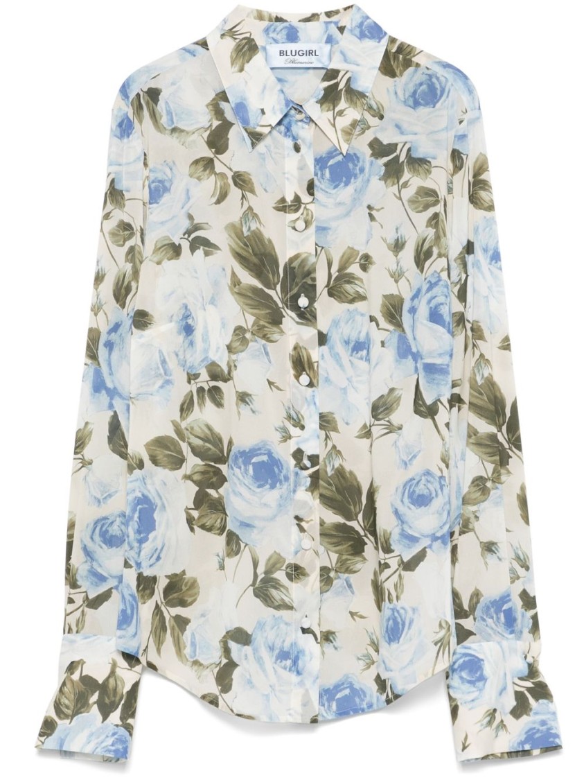 Shop Blugirl Long-sleeved Floral Print Shirt In Multicolor