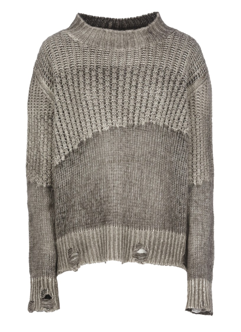Avant Toi Ribbed Distressed Cashmere-silk Blend Sweater In Gray