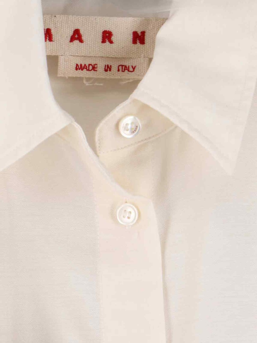 Marni Fringed Collared Top Long Sleeves In White