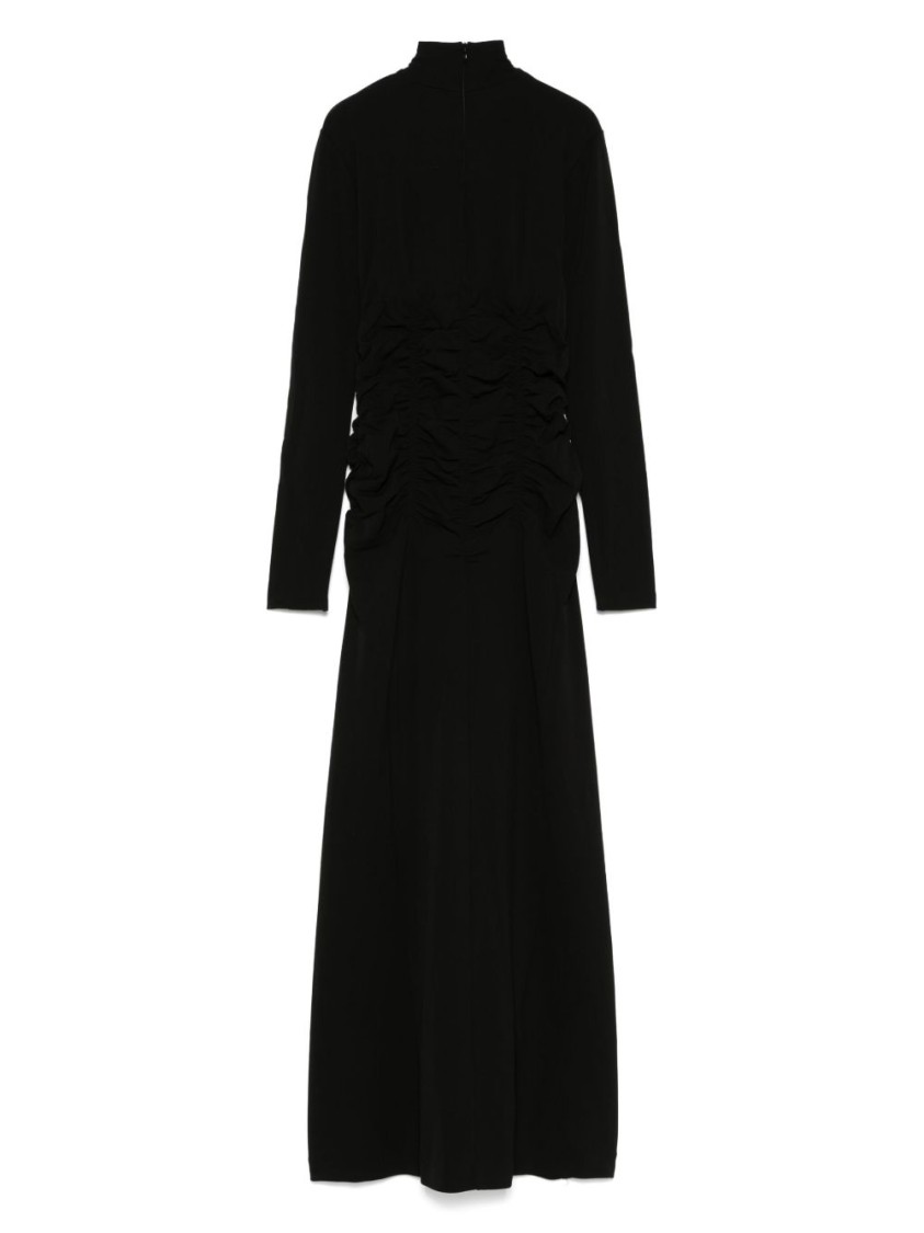 Bite Studios Ruched Long Sleeve Jersey Turtleneck Dress In Black