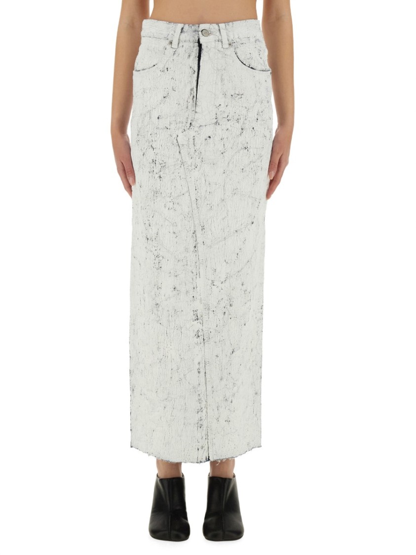 Mm6 Maison Margiela Bianchetto Painted Raw Edge Denim Maxi Skirt