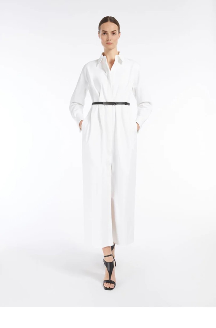 Shop Max Mara White Maxi Dress With Classic Collar And Belted Waist