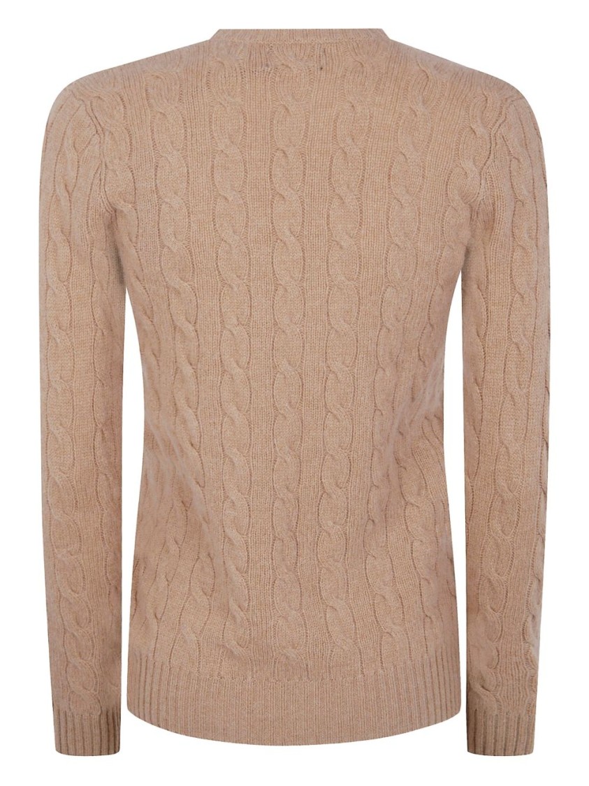 Polo Ralph Lauren Cable Knit Sweater With V-neckline In Brown