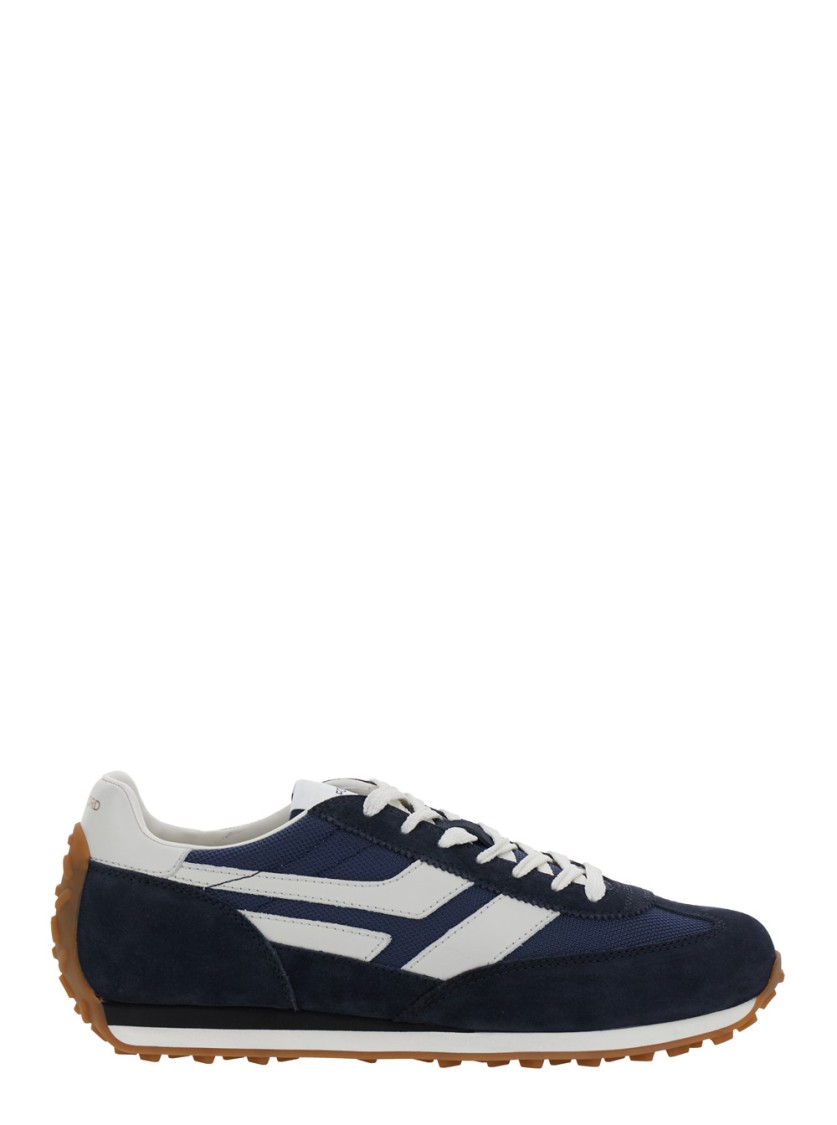 Shop Tom Ford Navy Suede And Mesh Sneakers With Contrast Stripes In Blue