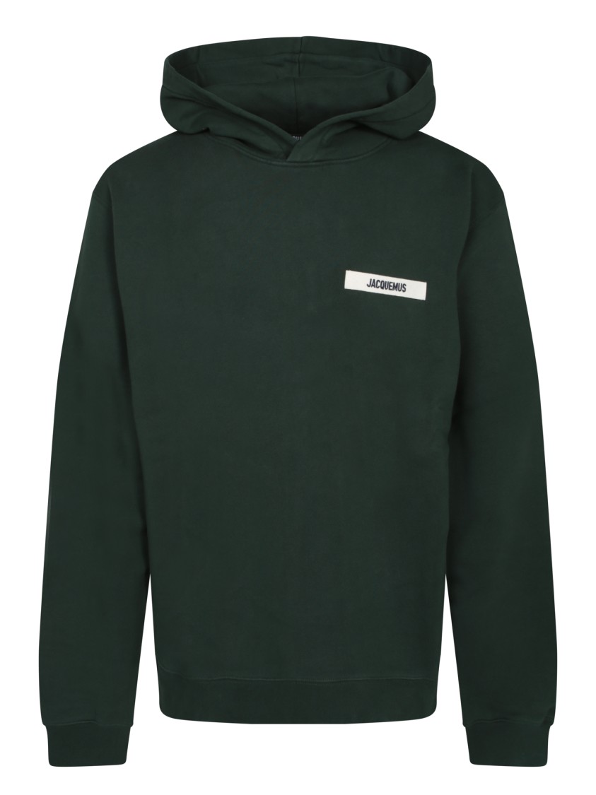 Shop Jacquemus Relaxed Fit Green Hoodie With White Logo In Black