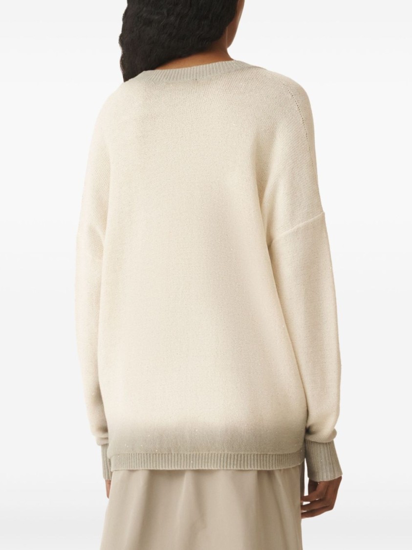 Fabiana Filippi Gradient Effect White Sweater With Deep V-neckline In Neutral