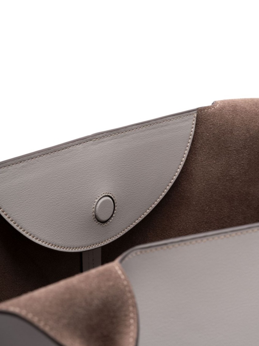Shop Tod's Spacious Leather And Suede Tote Bag With Magnetic Closure In Grey