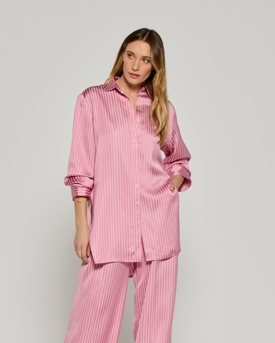 SERENA BUTE SERENA BUTE SATIN STRIPE OPEN BACK SHIRT - PINK 