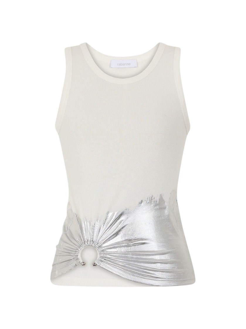 Rabanne Embellished Metallic Ribbed Stretch-cotton Jersey Tank In White