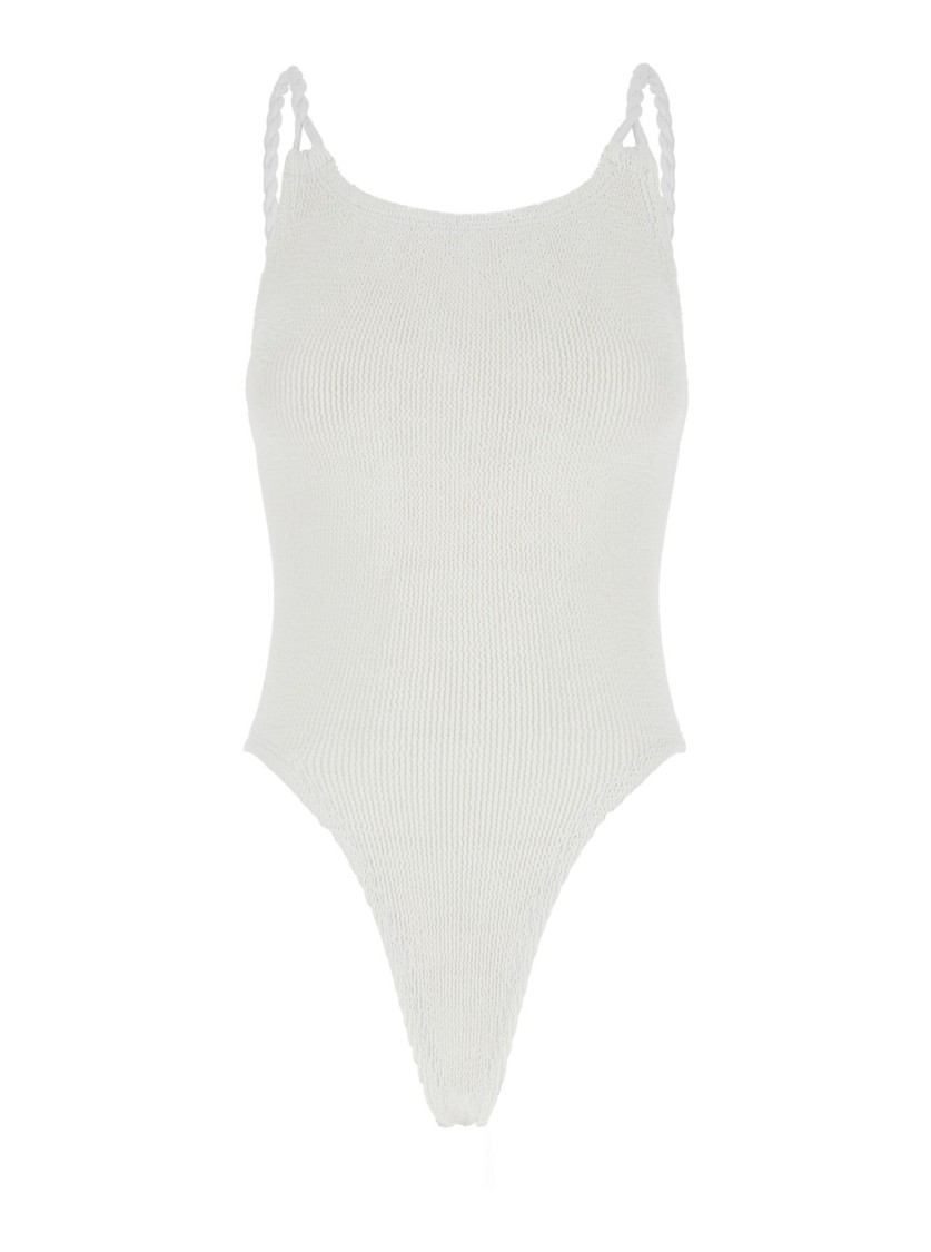 Hunza G Camille White Swimsuit With Twisted Shoulder Straps And Open Rear In Tech Fabric Woman
