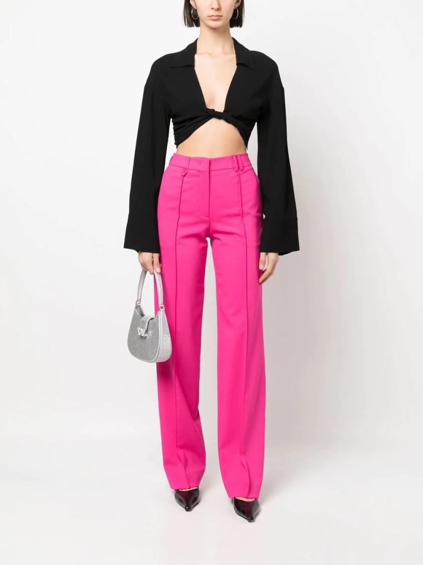 Blumarine Cropped Blouse With Twisted Front And Flared Sleeves In Black