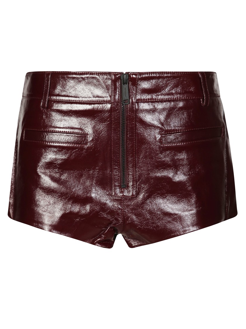 Self-portrait High-shine Burgundy Leather Shorts With Tailored Fit In Burgundy