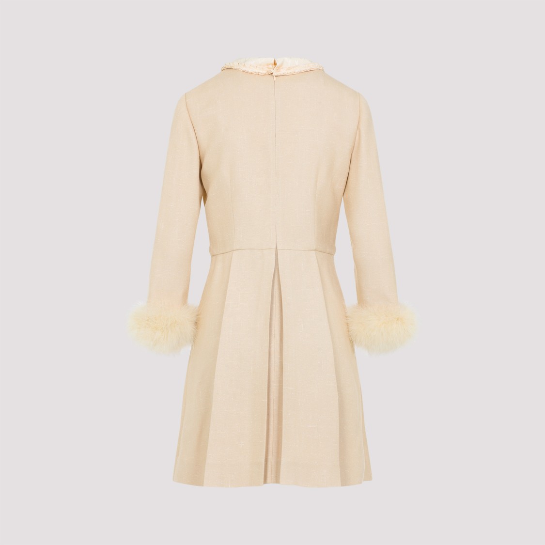 Valentino Nude Viscose-silk Blend Dress With Feather-accented Cuffs In Neutrals