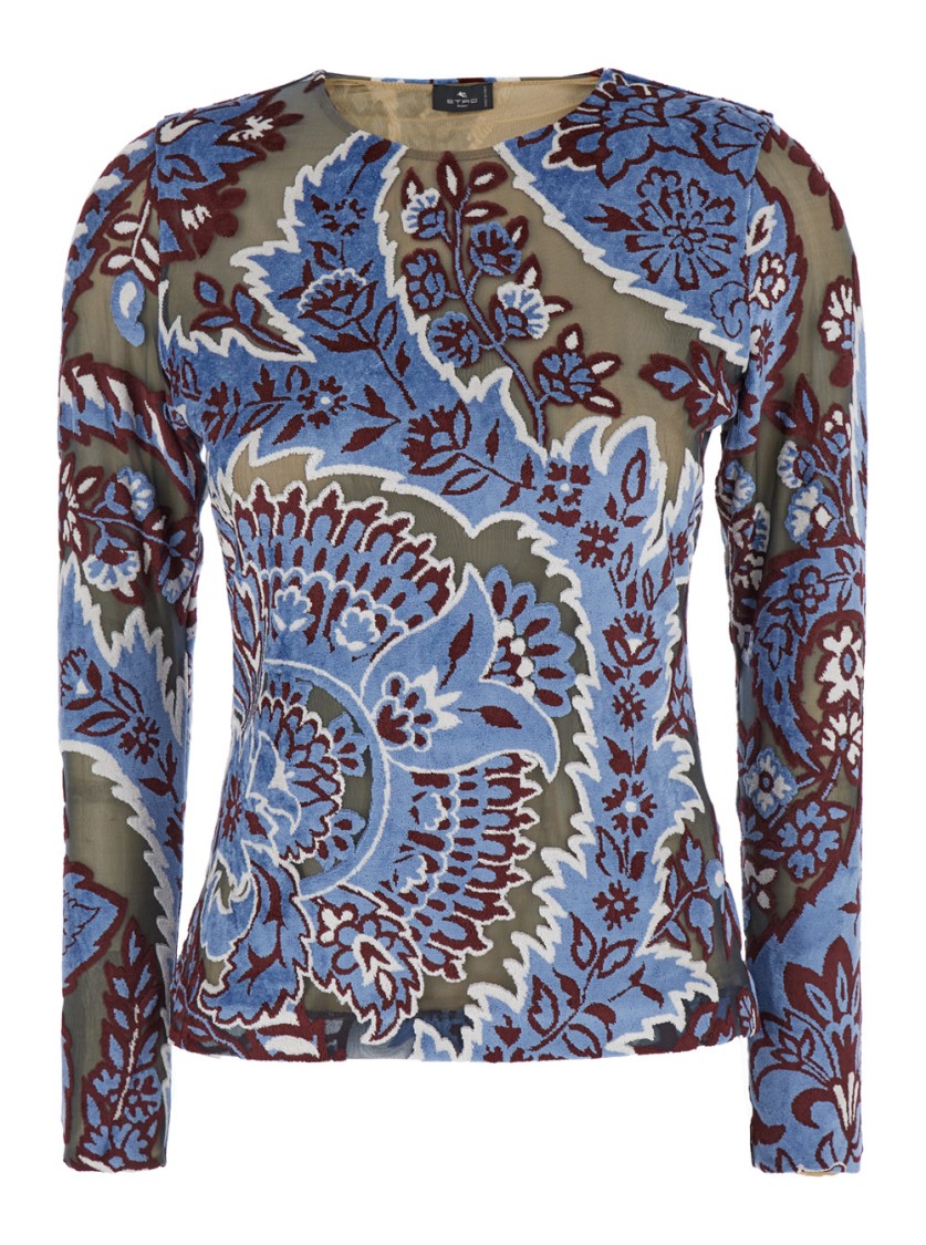 Shop Etro Multicolor Long Sleeve Top With Paisley Motif In Tech Fabric