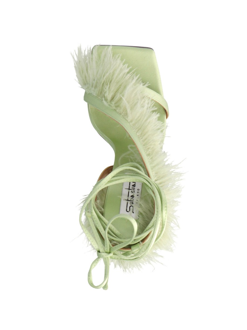 Sebastian Green Feather Wrap Heels In White
