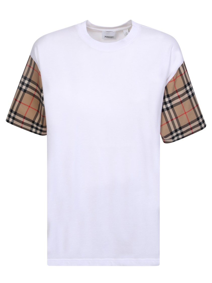 Burberry White T-shirt With Contrasting Check Motif Sleeves In White