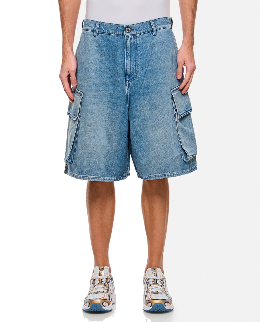 Jw Anderson Light Blue Bermuda Shorts With Cargo Pockets And Logo Patch On The Back In Blue
