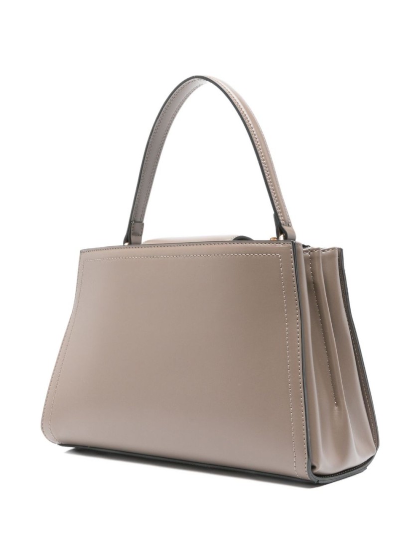 Twinset Twin-set Structured Handbag With Metal Clasp And Versatile Carrying Options In Brown