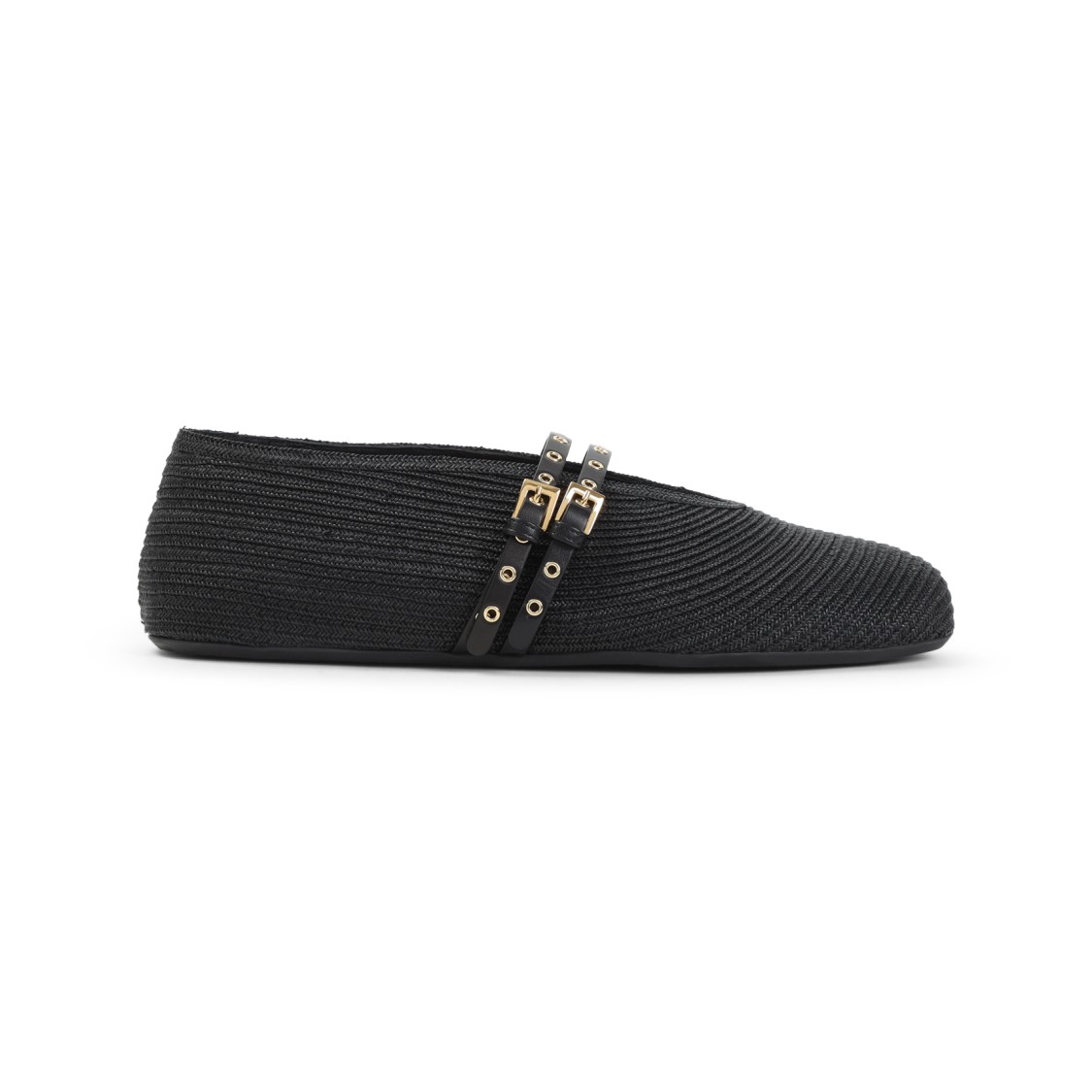 Alaïa Raffia And Leather Ballet Flats In Black