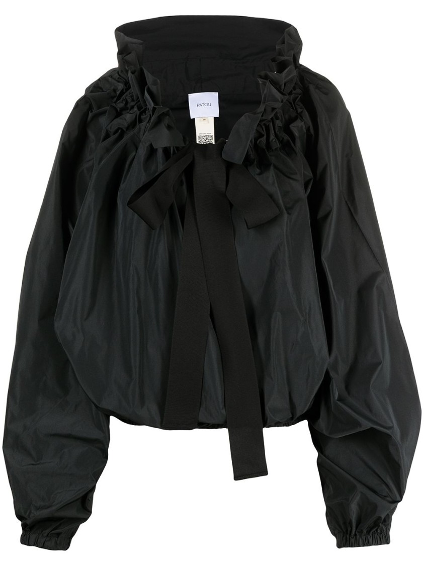 Patou Grosgrain Puff-sleeve Blouse In Black