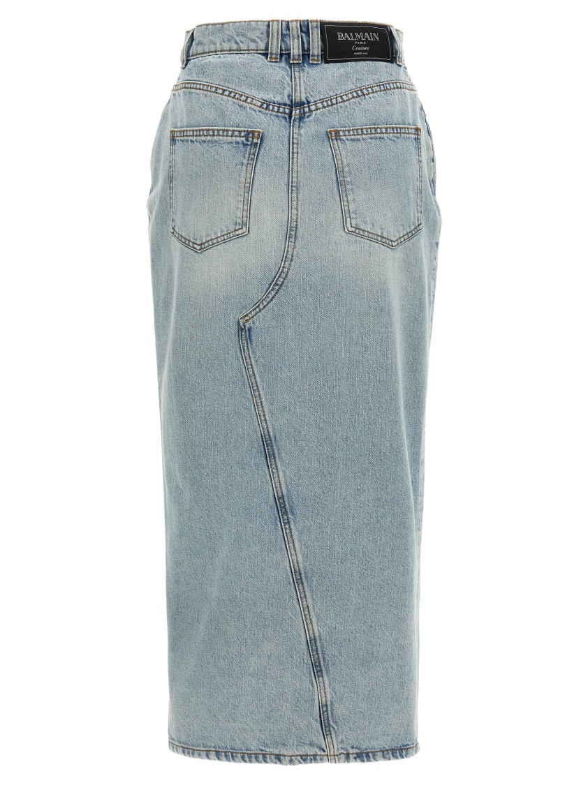 Balmain Women Denim Midi Skirt In Blue