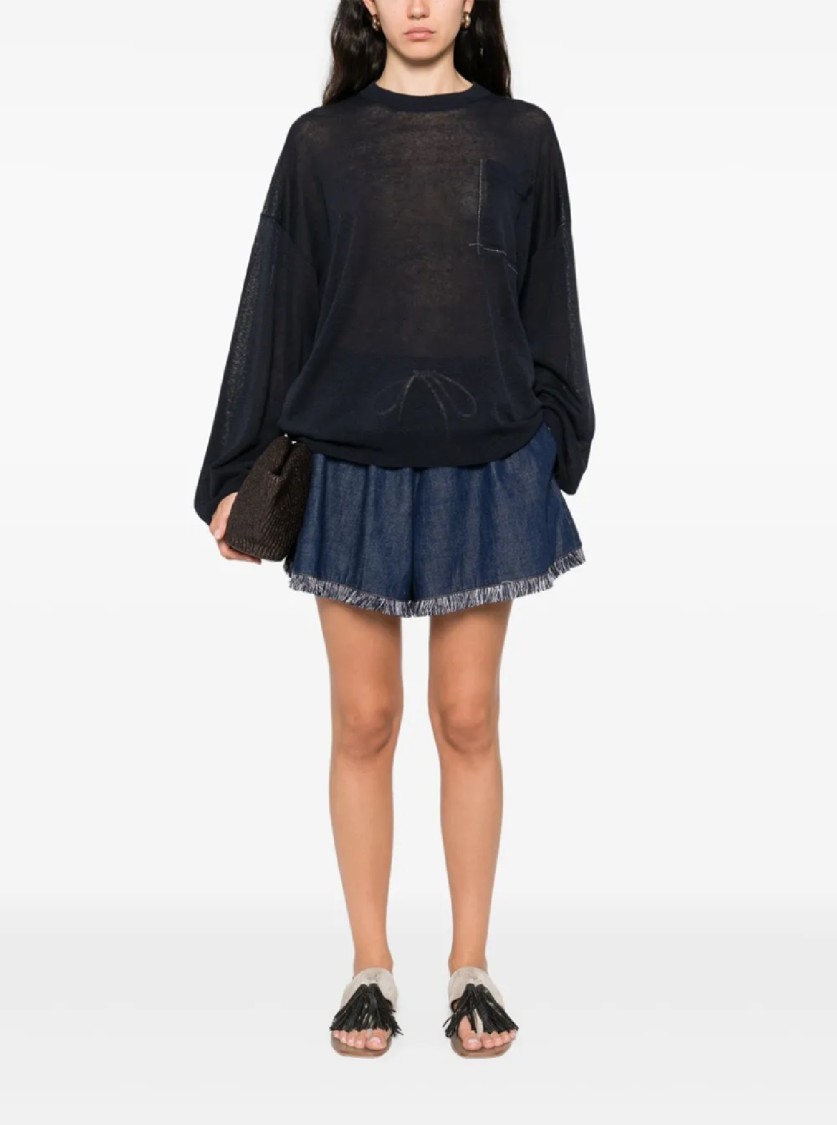 Brunello Cucinelli Long-sleeve Relaxed Fit Sweater With Pocket Detail In Blue