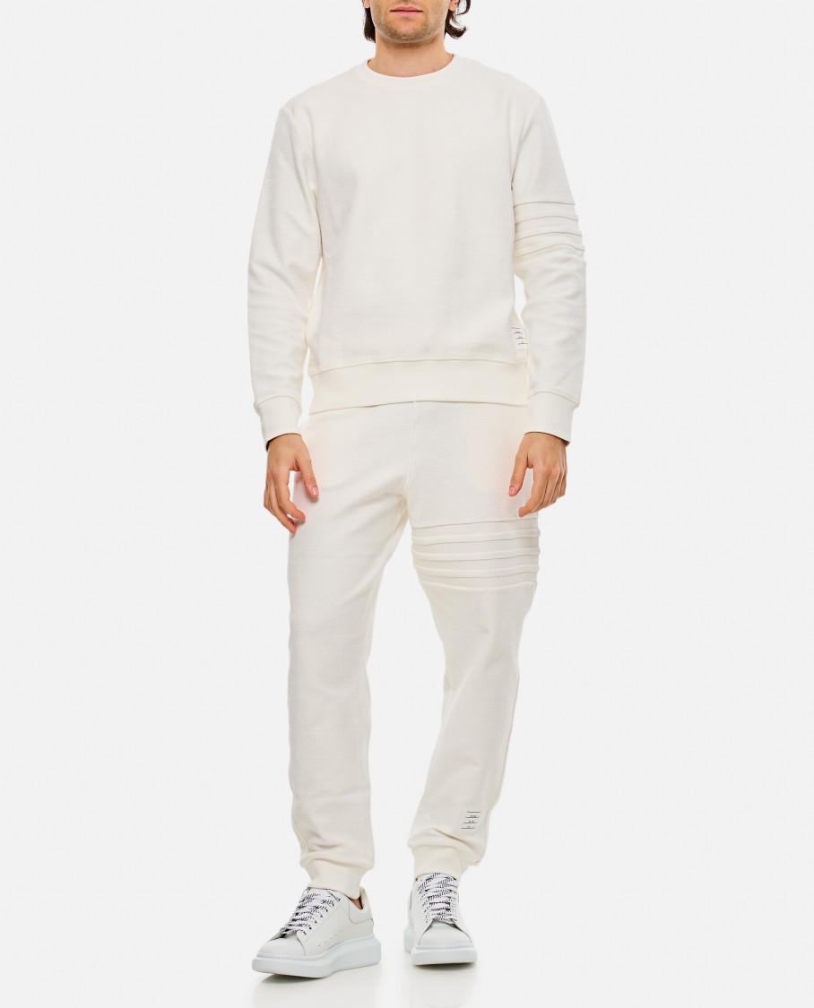 Thom Browne Crew-neck White Sweatshirt With Raised Seams In White