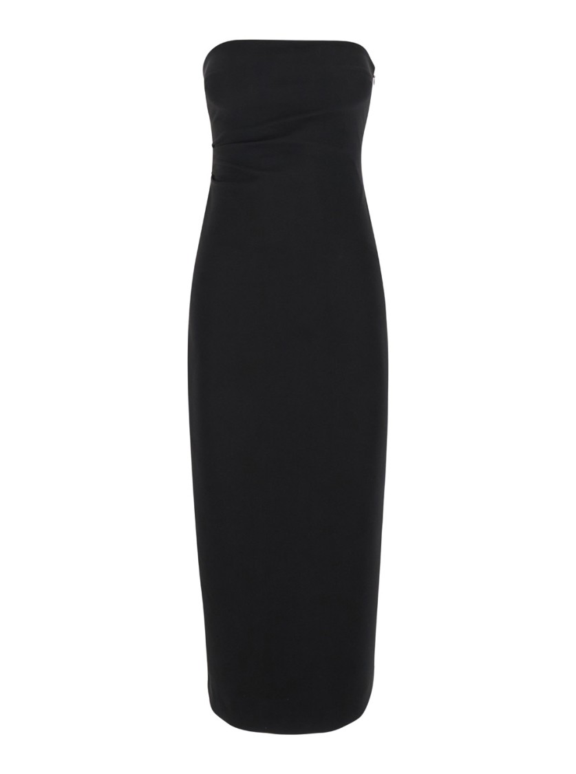 Plain Black Bustier Dress With Slit In Tech Fabric Woman In Black