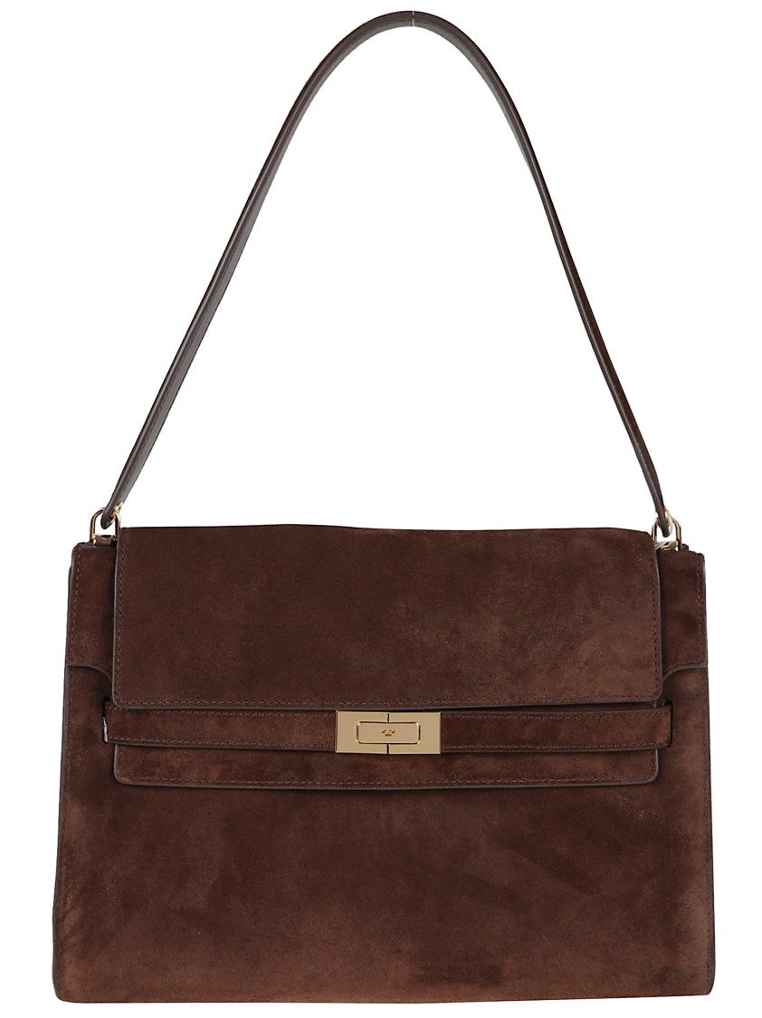 Tory Burch Lee Radziwill Suede Large Shoulder Bag In Black