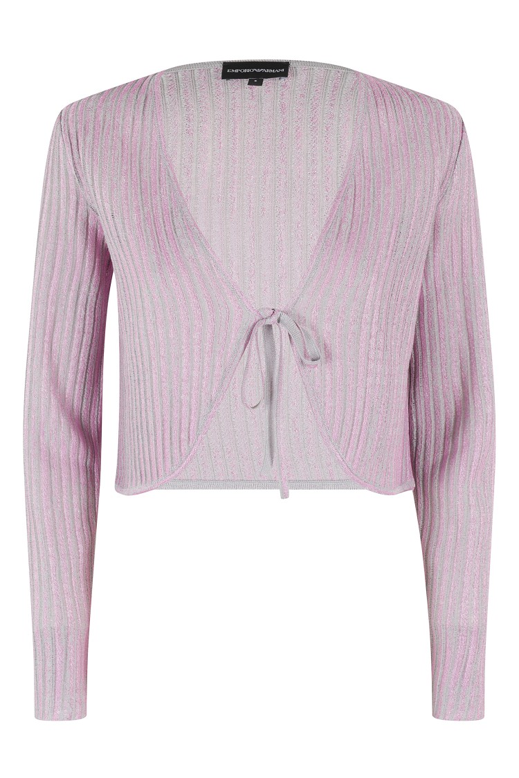 Shop Emporio Armani Lurex-textured Ottoman Cardigan In Pink