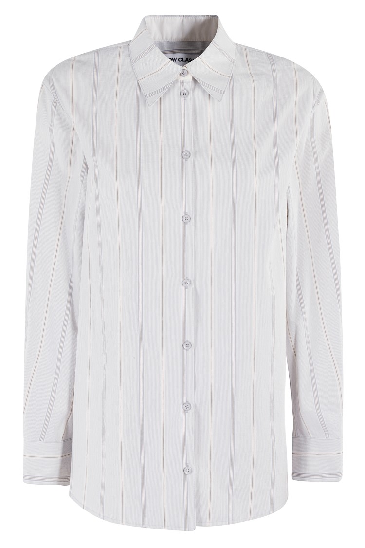 Low Classic Striped Collared Neck Long Sleeves Top In White