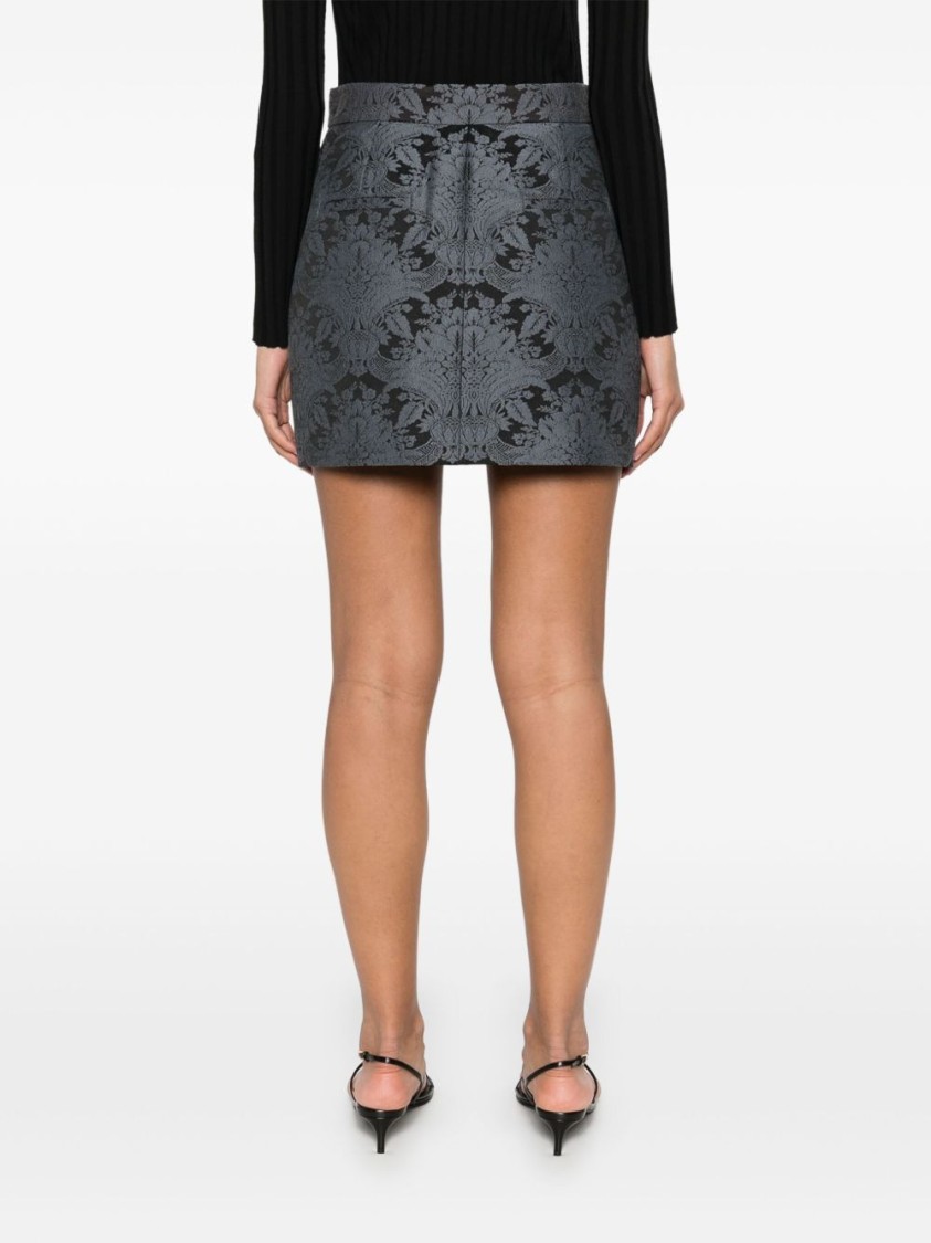 Max Mara Floral Mini Skirt Crafted From Virgin Wool In Grey