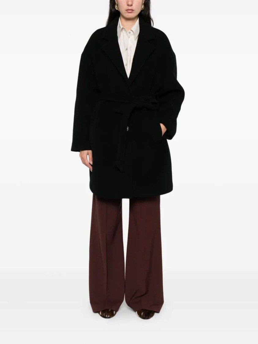 Pinko Belted Button-fastening Coat In Black