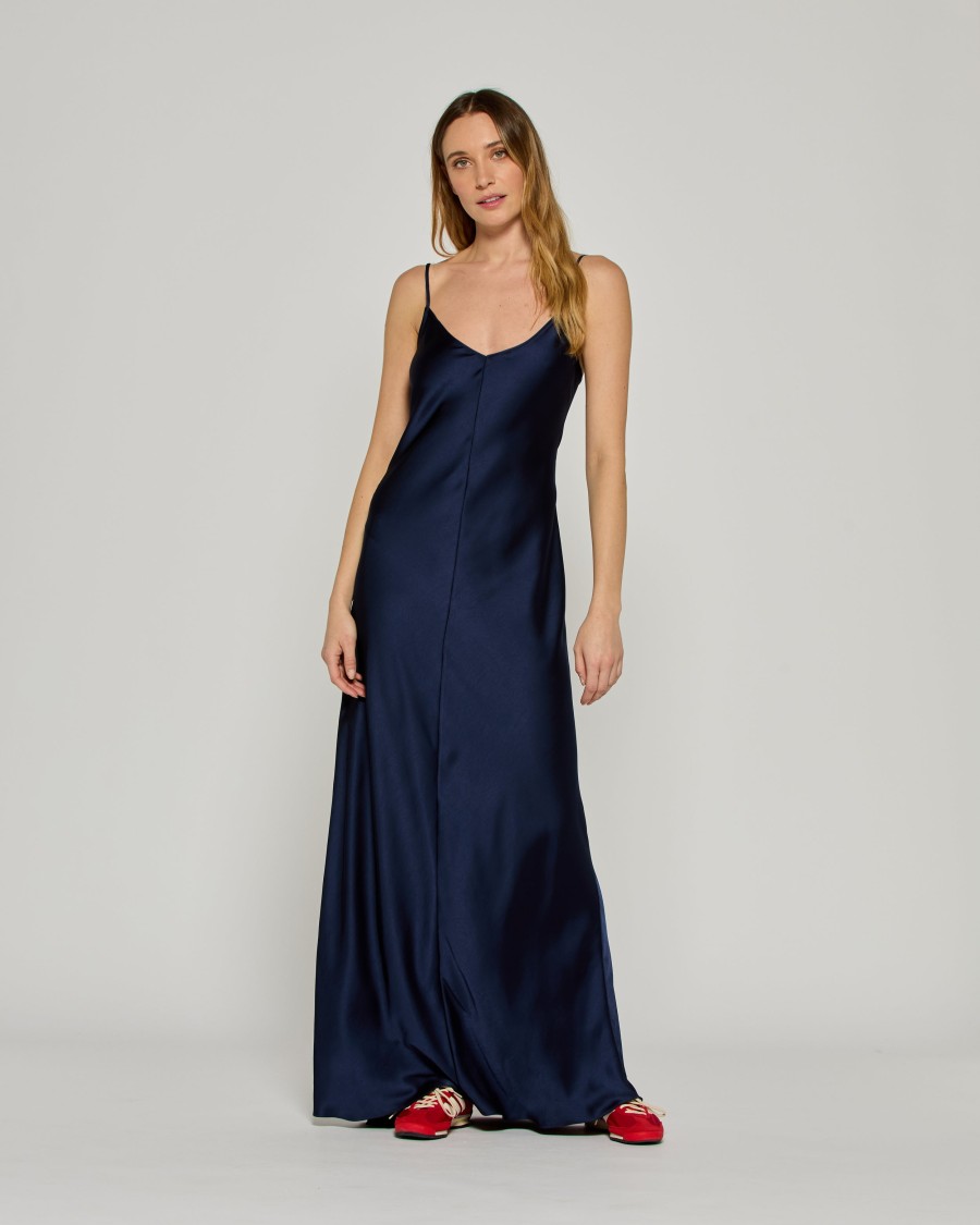 Serena Bute Satin Slip Dress '25 - Dark Navy In Blue