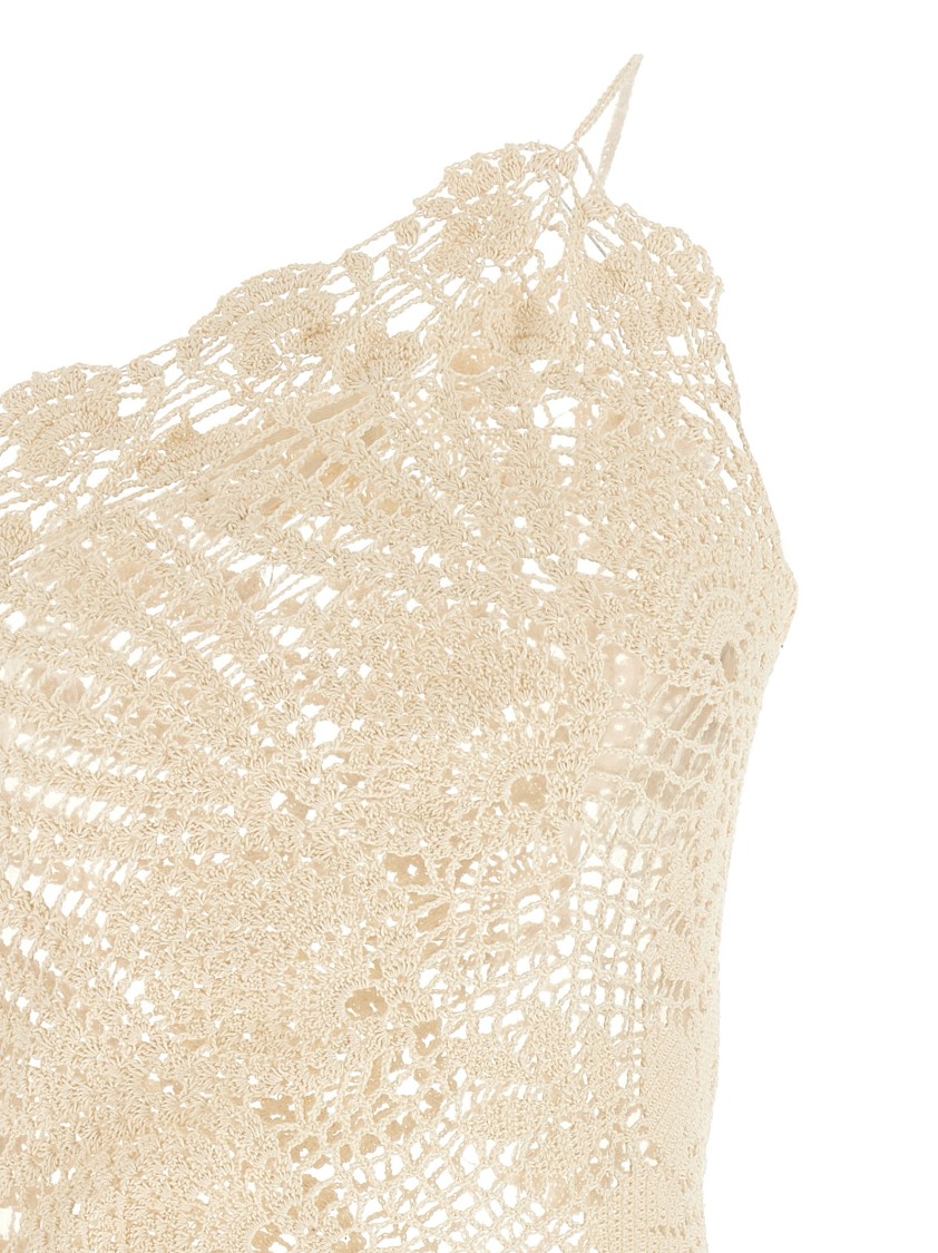Magda Butrym Mini Crochet Lace Dress With Asymmetric Hem In Gold