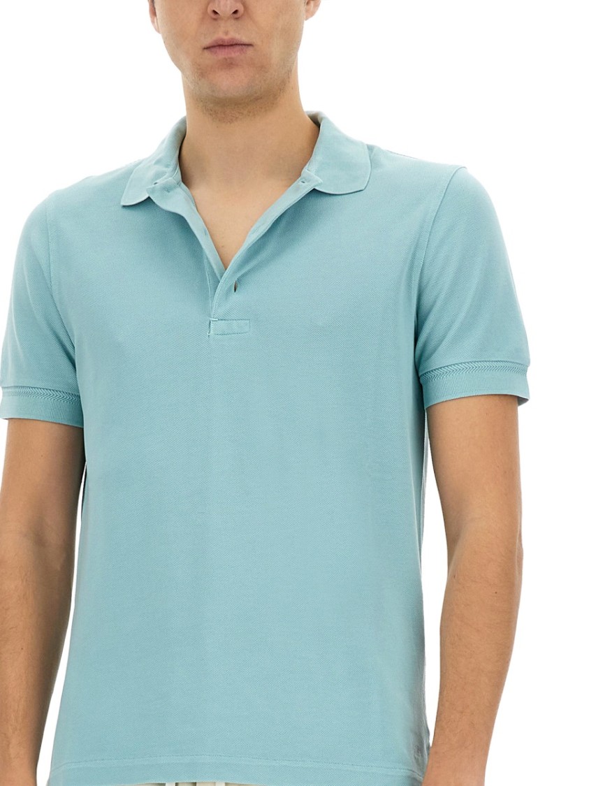 Tom Ford Plain Lyocell Polo In Blue