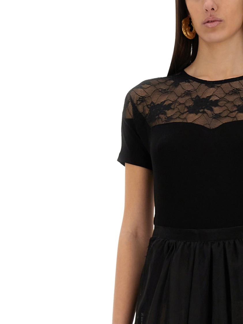 Nina Ricci Slim-fit Top With Delicate Lace Insert In Black
