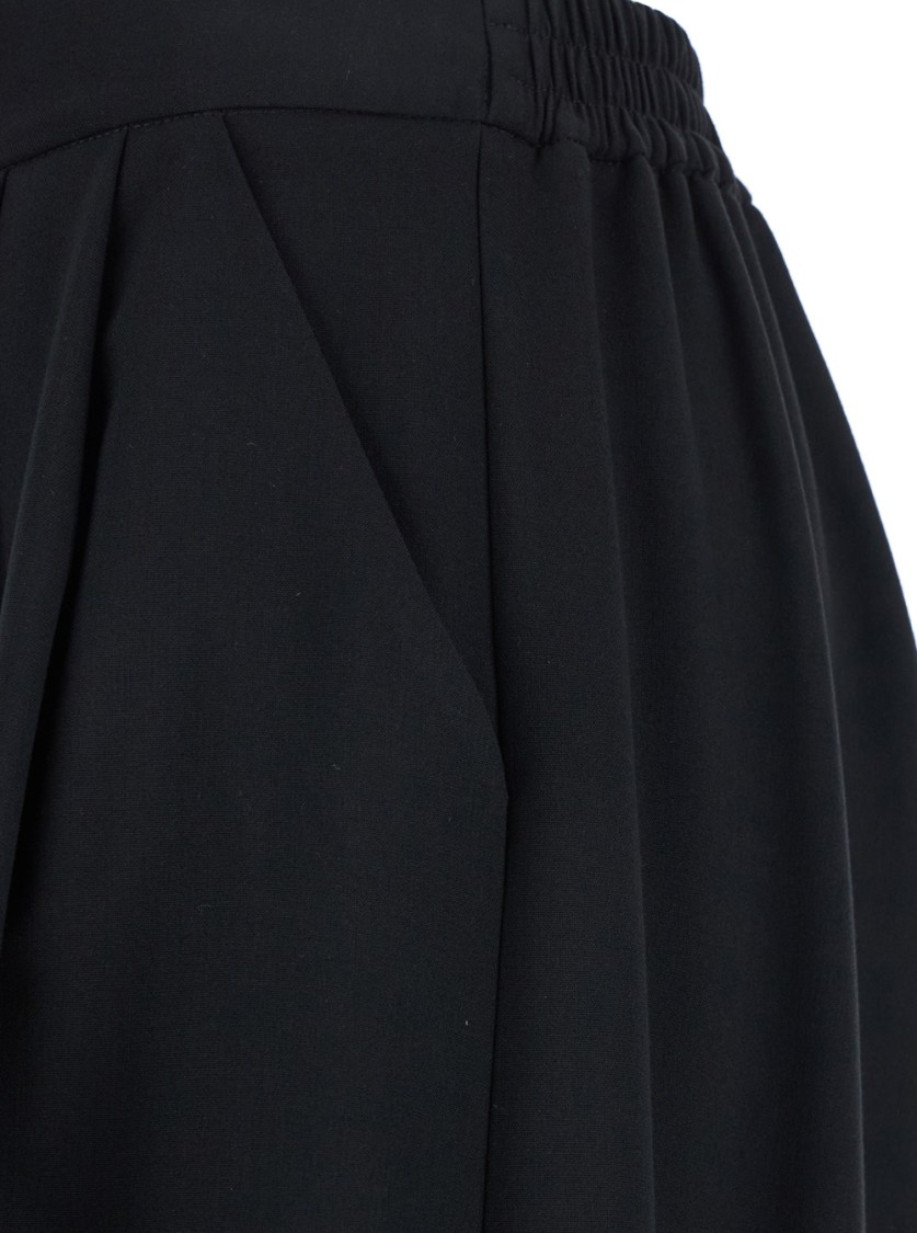 Plain Wide-leg Black Pants With Elastic Waistband In Black