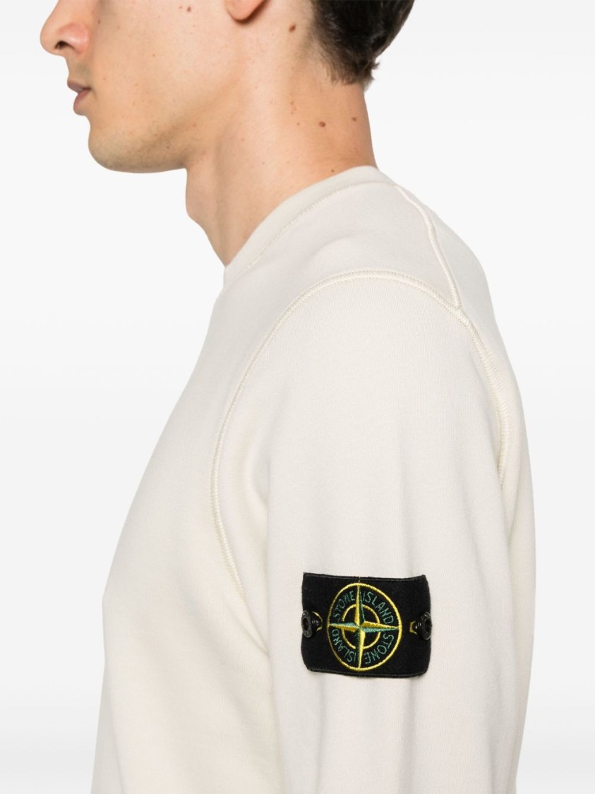 Stone Island Ribbed Crew-neck Cotton Sweater With Long Sleeves In Neutral