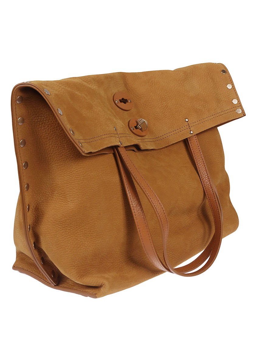 Zanellato Brown Textured Leather Tote With Fold-over Flap In Brown