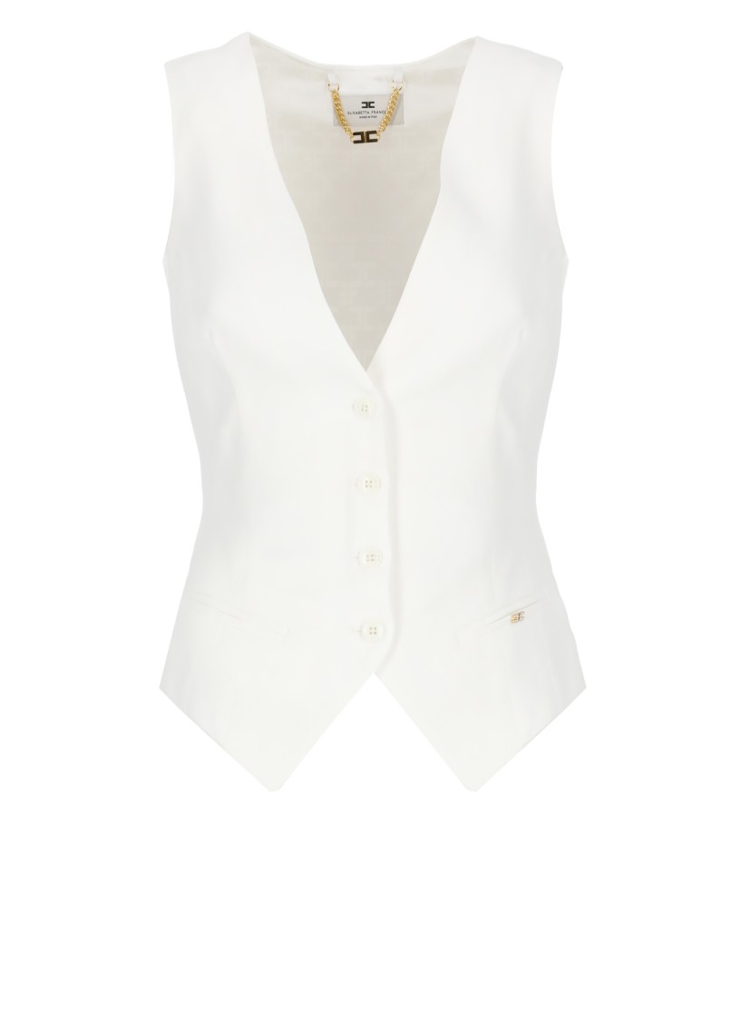Shop Elisabetta Franchi Ivory Linen Blend Gilet