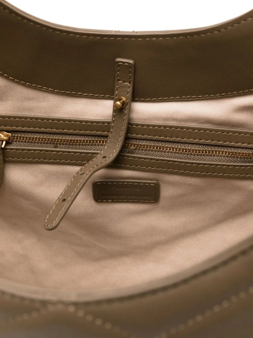 Pinko Quilted Chevron Tote Bag With Decorative Emblem In Brown