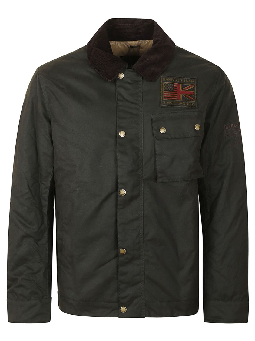 Barbour Weather-resistant Waxed Cotton Jacket With Corduroy Collar In Black