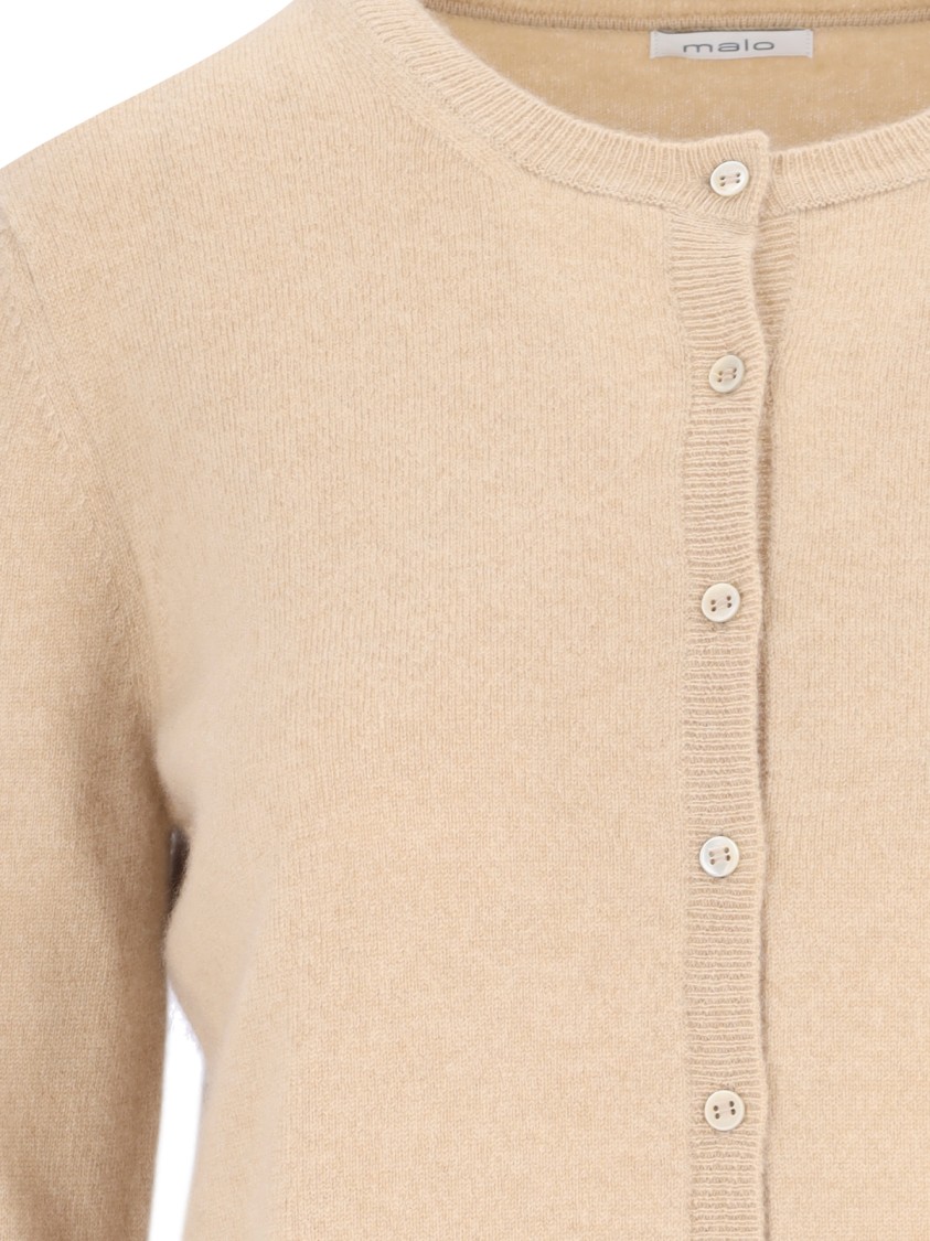 MALO MALO BEIGE CASHMERE CARDIGAN WITH RIBBED FINISHES