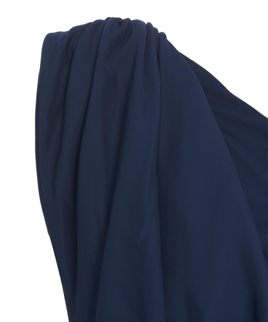 Elisabetta Franchi Draped One-shoulder Dress With Side Slit In Blue