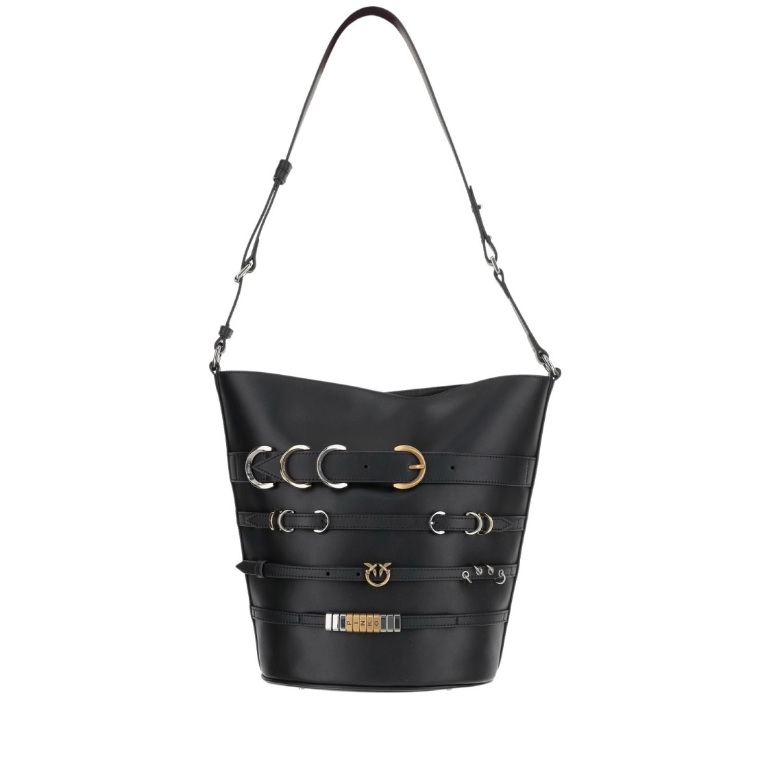 Pinko Leather Shoulder Bag With Straps In Black